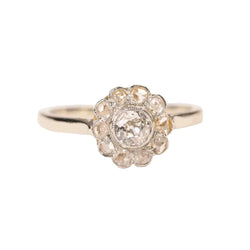 Bague marguerite ancienne diamants en or deux tons et platine - Castafiore