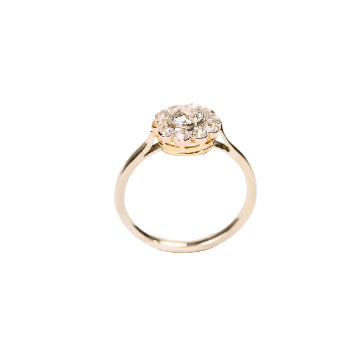 Bague marguerite ancienne diamants en or deux tons et platine - Castafiore