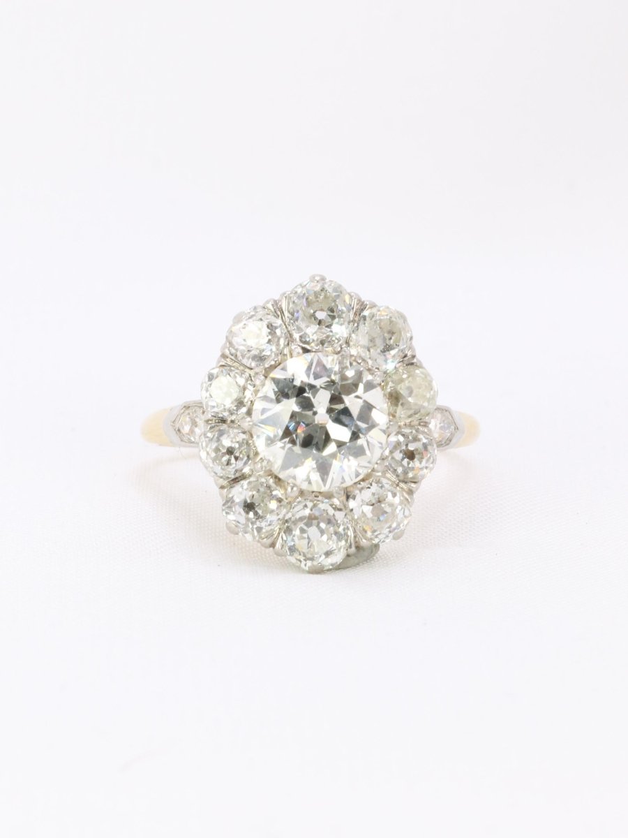 Bague marguerite ancienne diamants taille ancienne 3 carats - Castafiore