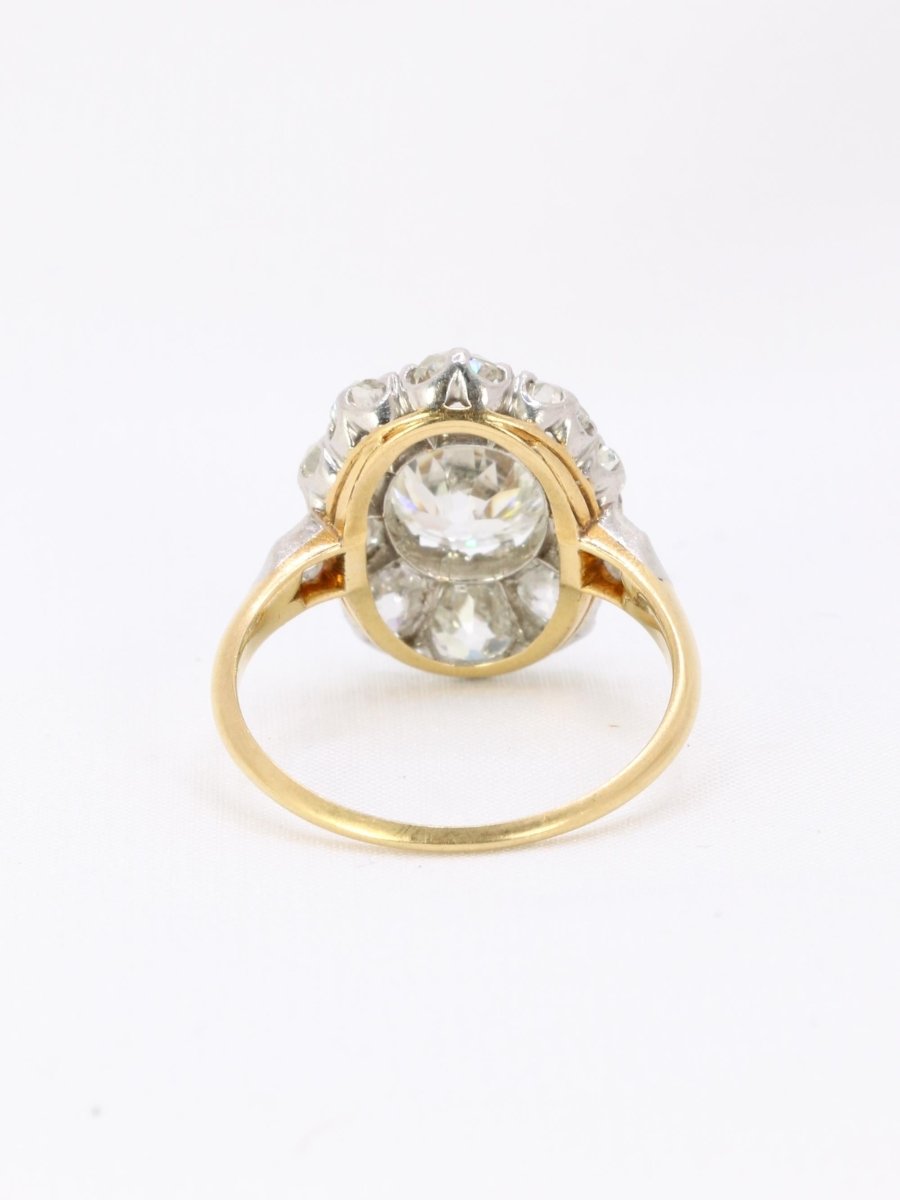 Bague marguerite ancienne diamants taille ancienne 3 carats - Castafiore