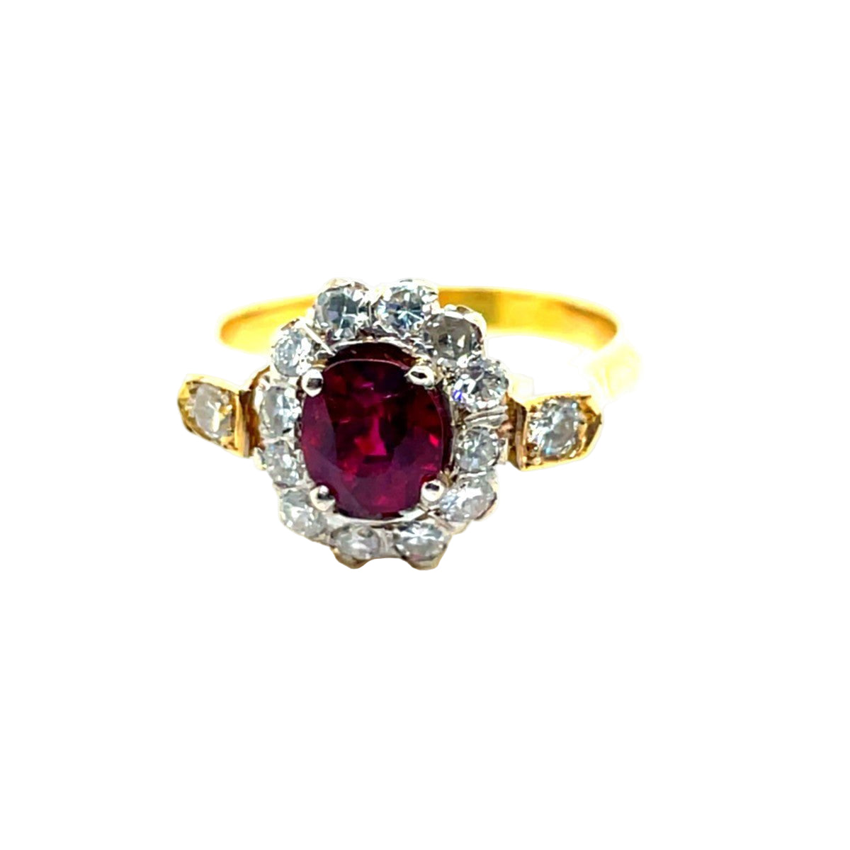 Bague Marguerite ancienne en or jaune et rubis - Castafiore