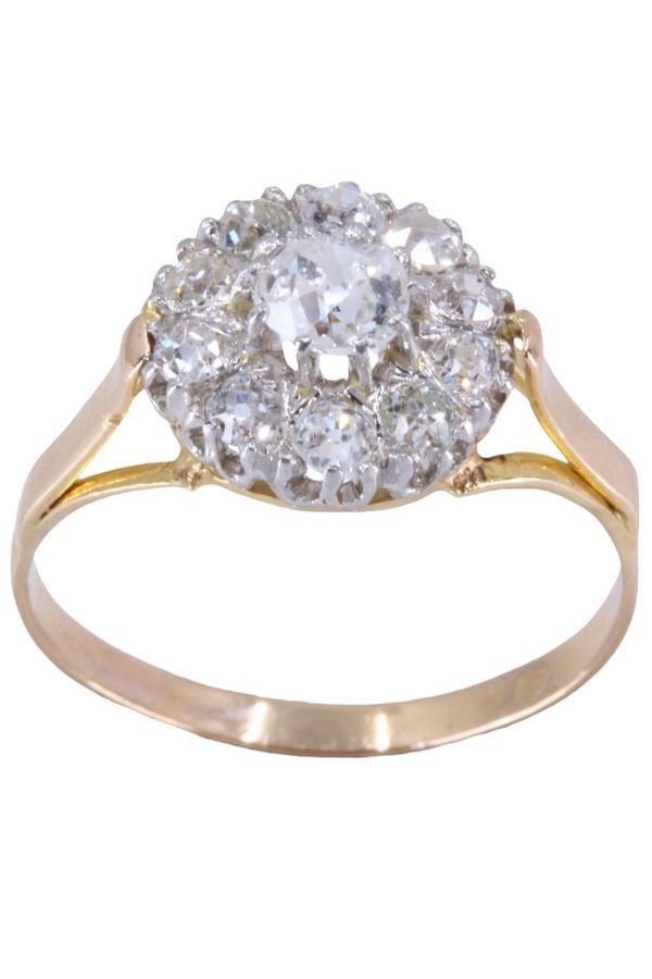 Bague Marguerite ancienne en or jaune, or blanc et diamants - Castafiore