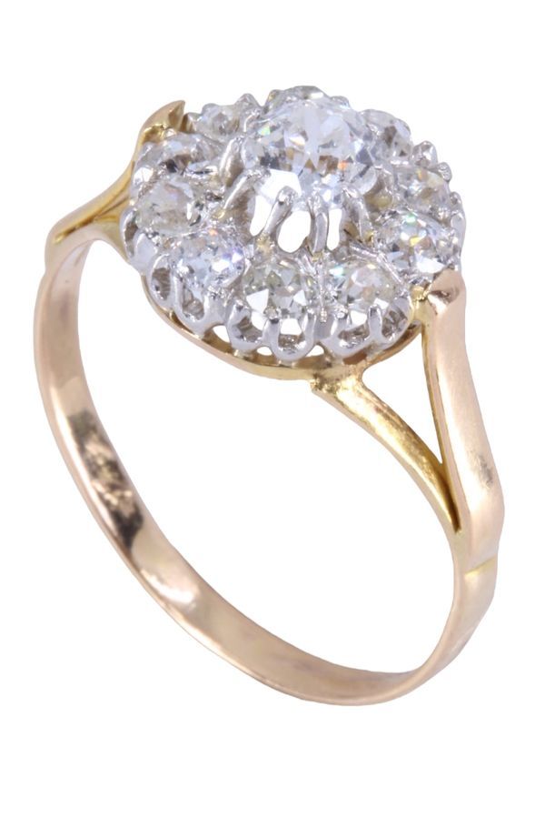 Bague Marguerite ancienne en or jaune, or blanc et diamants - Castafiore