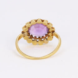 Bague marguerite ancienne or jaune amethyste perles fines - Castafiore