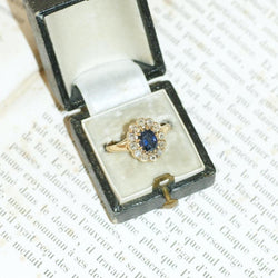 Bague Marguerite Ancienne Saphir 0,85 Cts et Diamants sur Or jaune - Castafiore