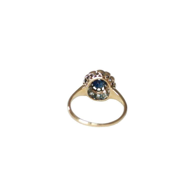 Bague Marguerite Ancienne Saphir 0,85 Cts et Diamants sur Or jaune - Castafiore