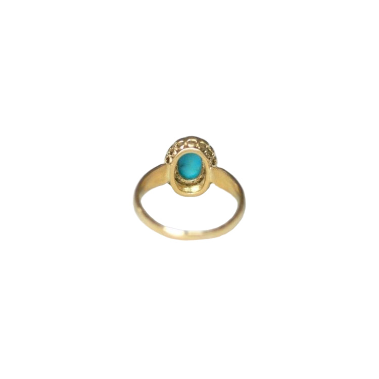 Bague Marguerite Ancienne Turquoise Diamants Or Jaune - Castafiore