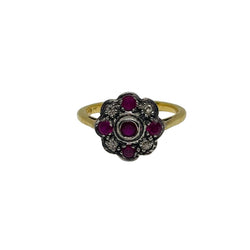 Bague marguerite art déco rubis et diamants - Castafiore