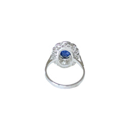 Bague Marguerite Art Deco Saphir Ceylan 1,90 Cts et Diamants - Castafiore