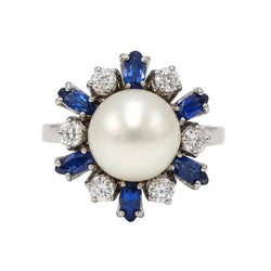 Bague MARGUERITE BUCHERER en or blanc, perle, saphirs et diamants - Castafiore