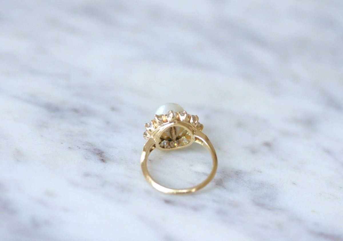 Bague marguerite diamants et perle fine - Castafiore