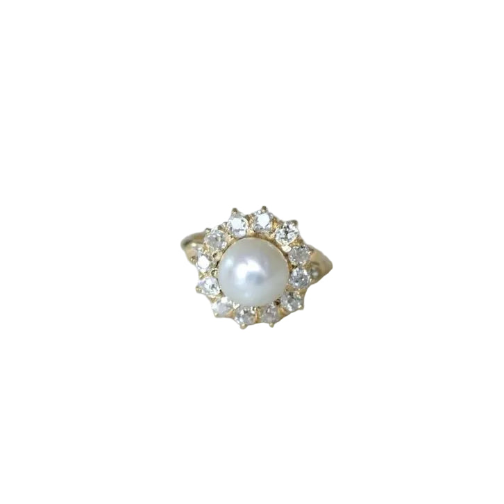 Bague marguerite diamants et perle fine - Castafiore