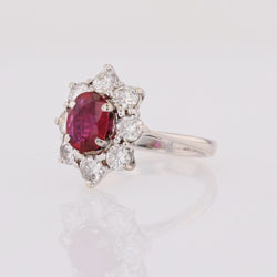 Bague marguerite diamants rubis or blanc