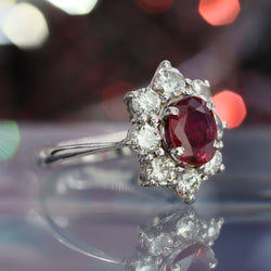 Bague marguerite diamants rubis or blanc