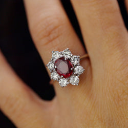 Bague marguerite diamants rubis or blanc