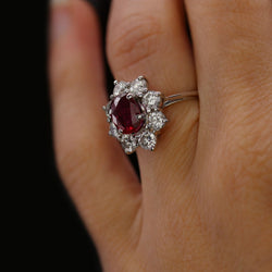 Bague marguerite diamants rubis or blanc