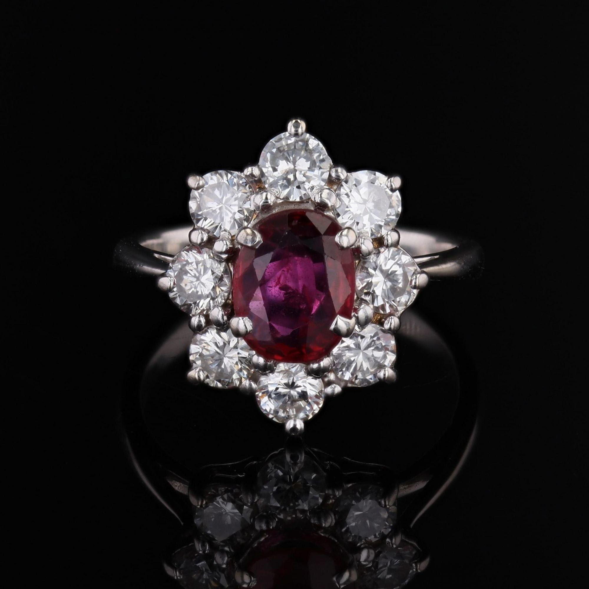 Bague marguerite diamants rubis or blanc