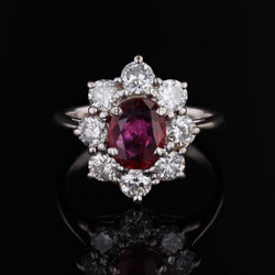 Bague marguerite diamants rubis or blanc