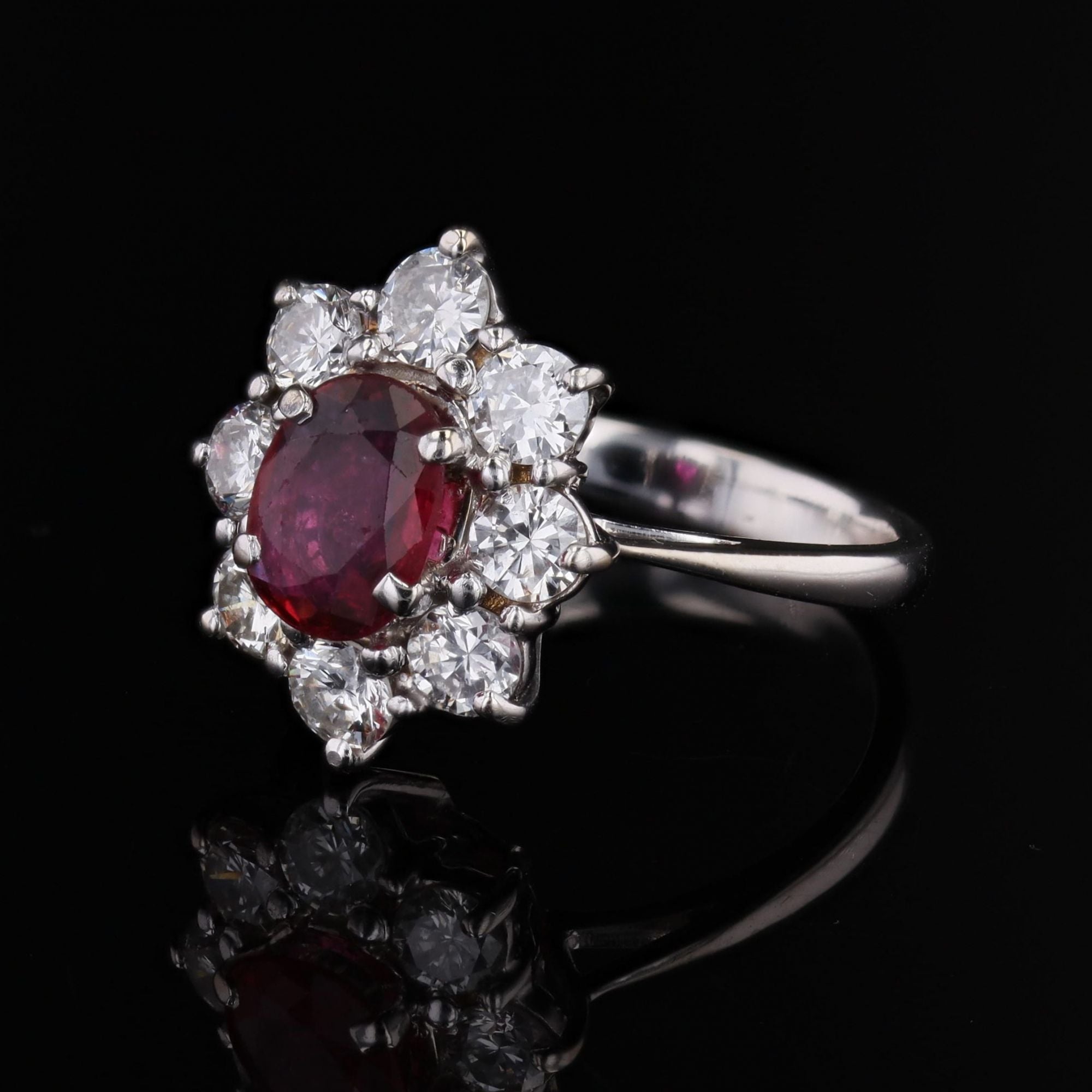 Bague marguerite diamants rubis or blanc