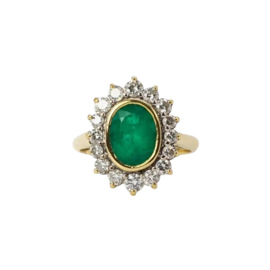 Bague marguerite émeraude ovale diamants - Castafiore