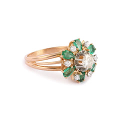 Bague Marguerite Emeraudes Diamants Or Jaune 18 Carats - Castafiore
