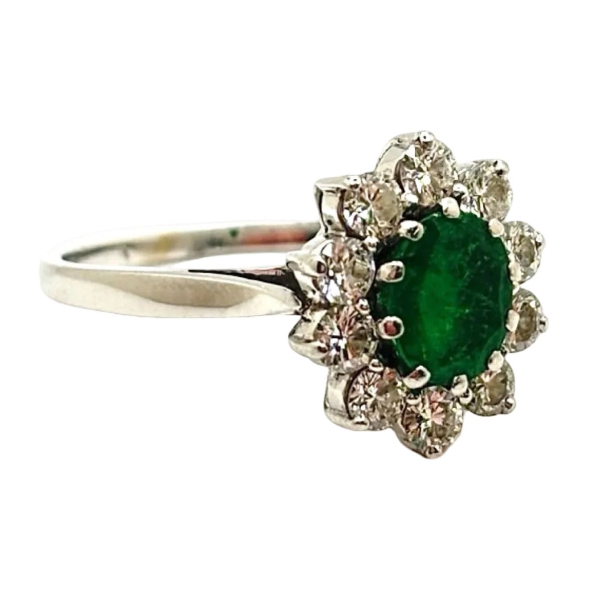 Bague Marguerite en or blanc, émeraude et diamants - Castafiore