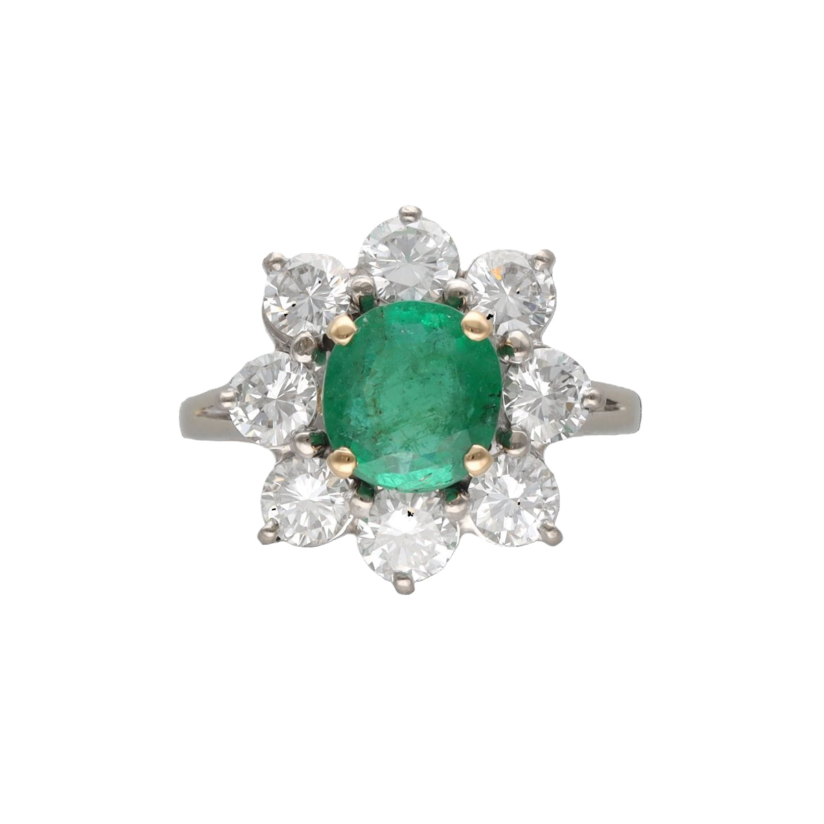 Bague Marguerite en or blanc, émeraude et diamants - Castafiore