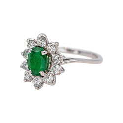 Bague Marguerite en or blanc, émeraude et diamants - Castafiore