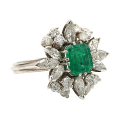 Bague Marguerite en or blanc, émeraude et diamants - Castafiore