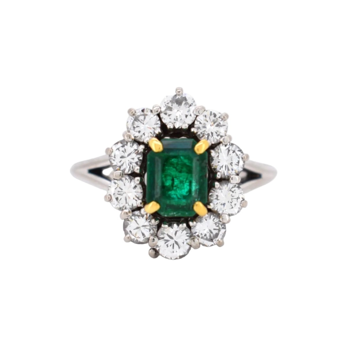 Bague Marguerite en or blanc, émeraude et diamants - Castafiore