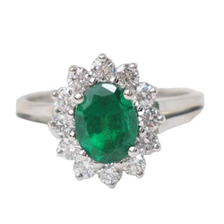Bague Marguerite en or blanc, émeraude et diamants - Castafiore