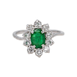 Bague Marguerite en or blanc, émeraude et diamants - Castafiore