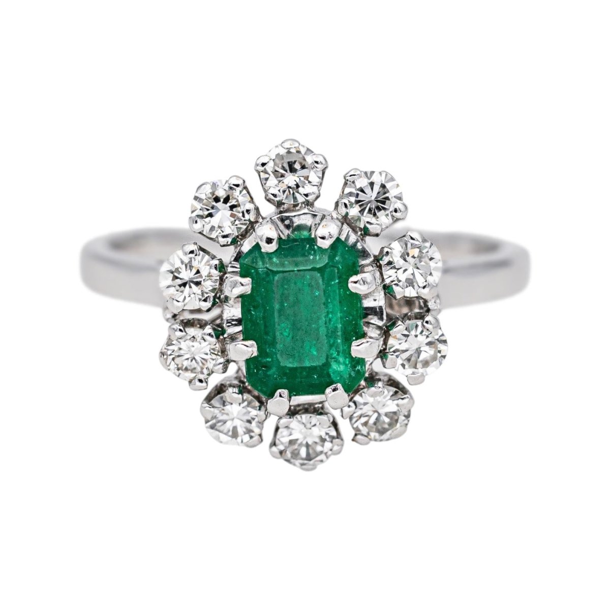 Bague Marguerite en or blanc, émeraude et diamants - Castafiore