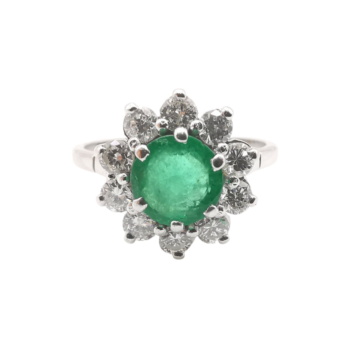 Bague Marguerite en or blanc, émeraude et diamants - Castafiore