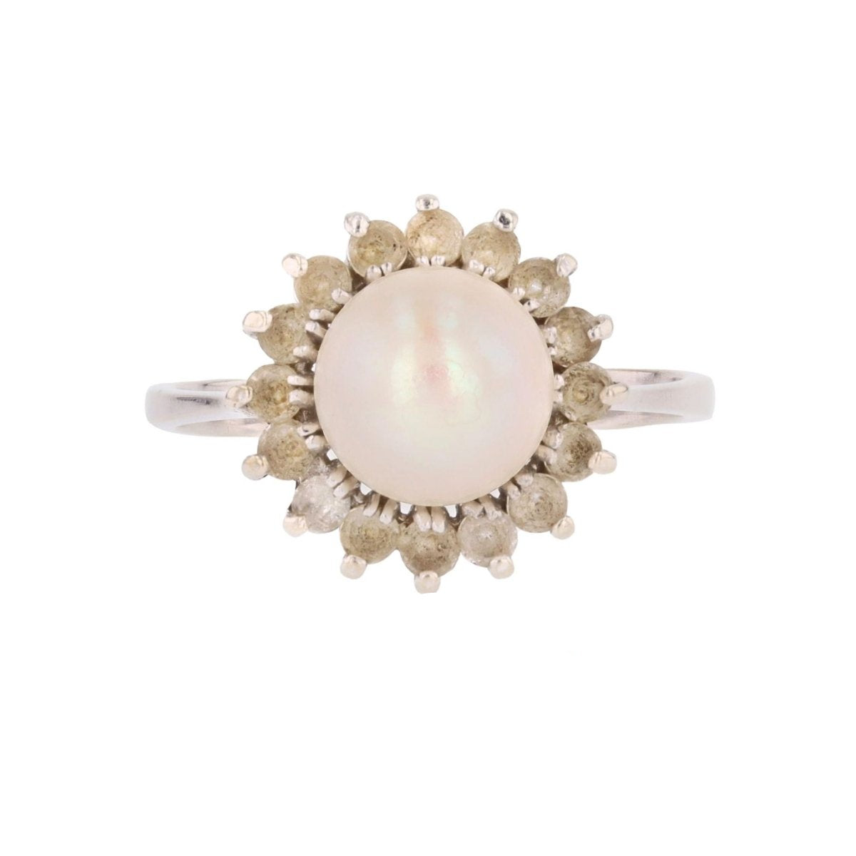 Bague marguerite en or blanc et perle saphirs blancs - Castafiore