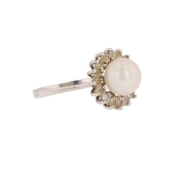 Bague marguerite en or blanc et perle saphirs blancs - Castafiore