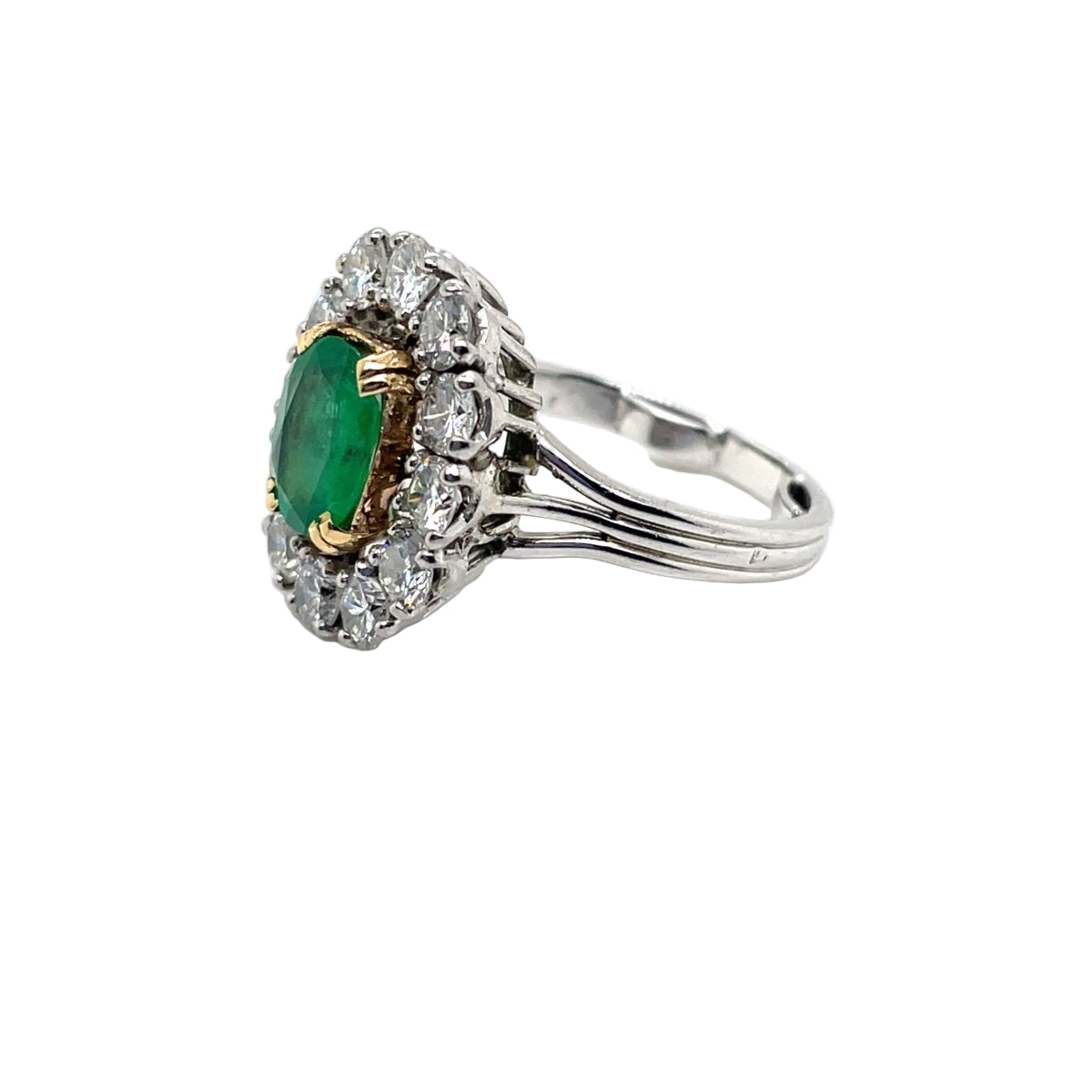 Bague Marguerite en or blanc et platine avec émeraude et diamants - Castafiore