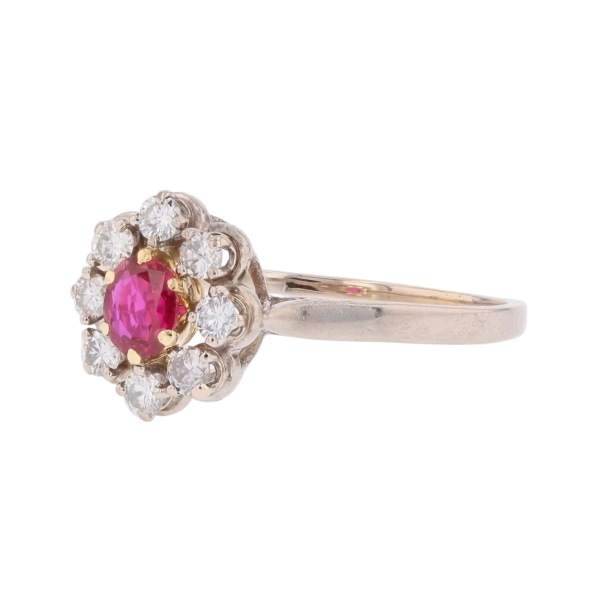 Bague Marguerite en or blanc, or jaune, rubis et diamants - Castafiore