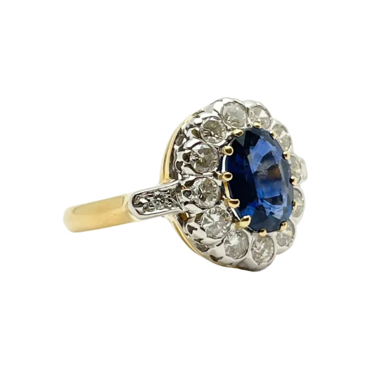 Bague Marguerite en or blanc, or jaune, saphir et diamants - Castafiore