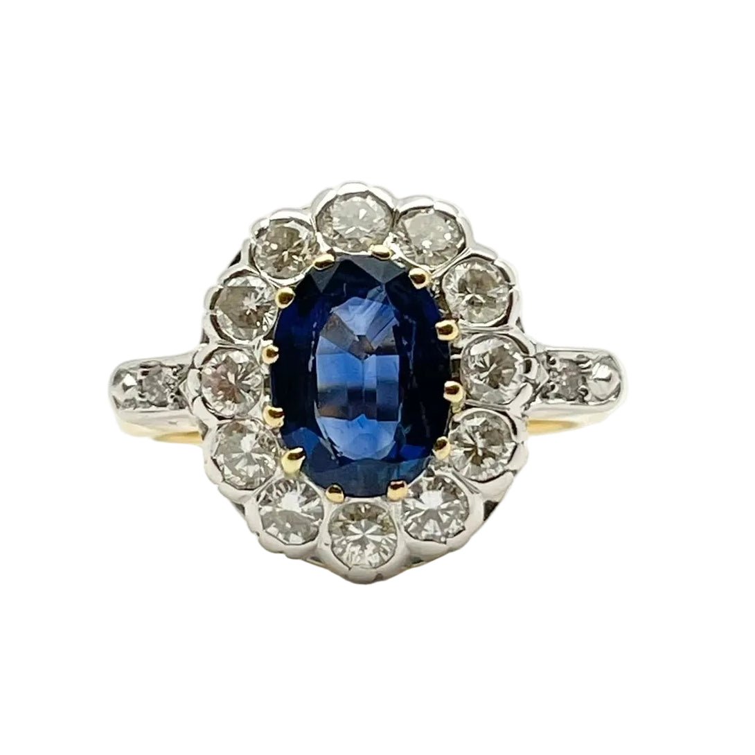 Bague Marguerite en or blanc, or jaune, saphir et diamants - Castafiore