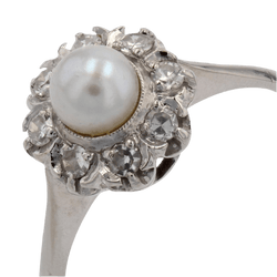 Bague Marguerite en or blanc, perle et diamants - Castafiore