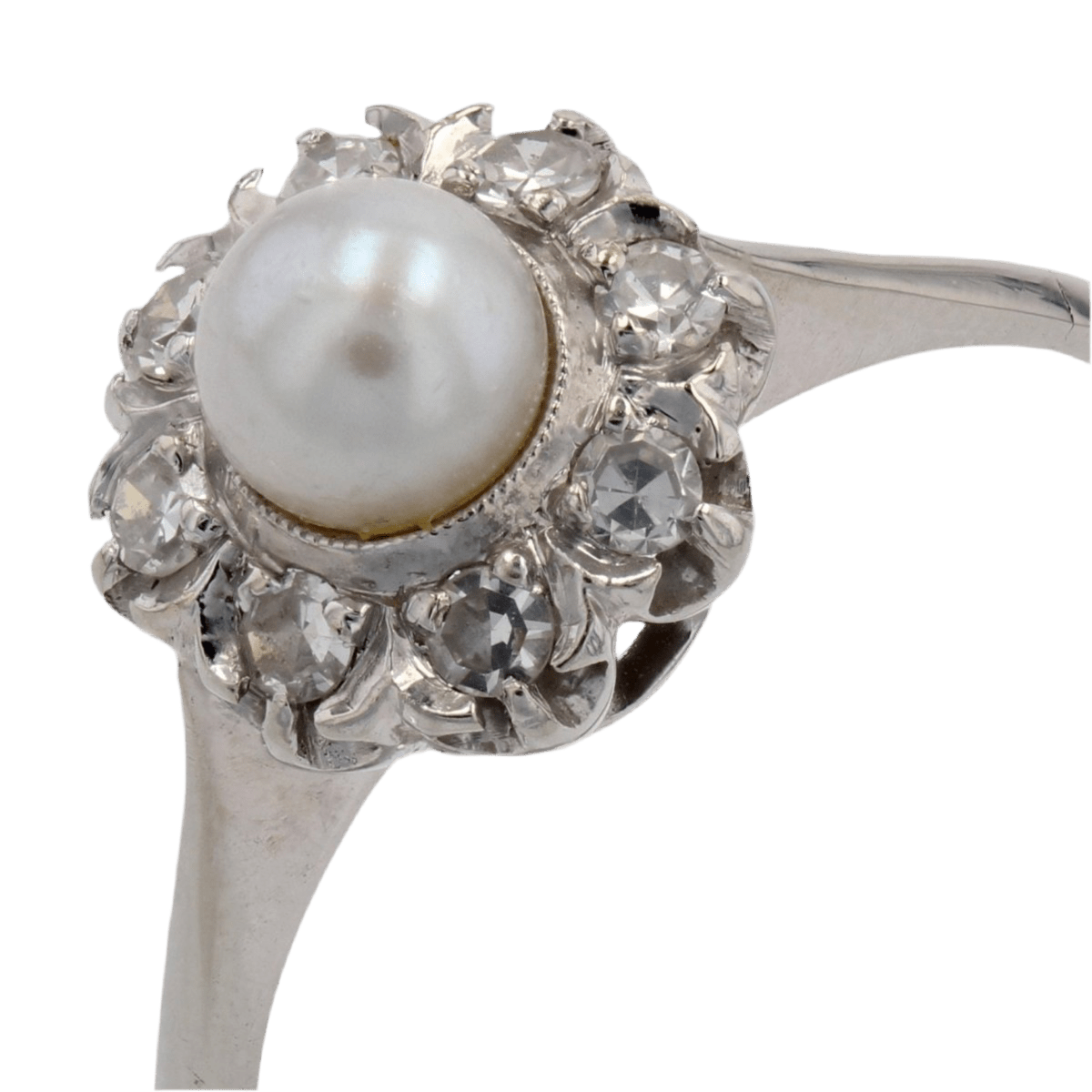 Bague Marguerite en or blanc, perle et diamants - Castafiore