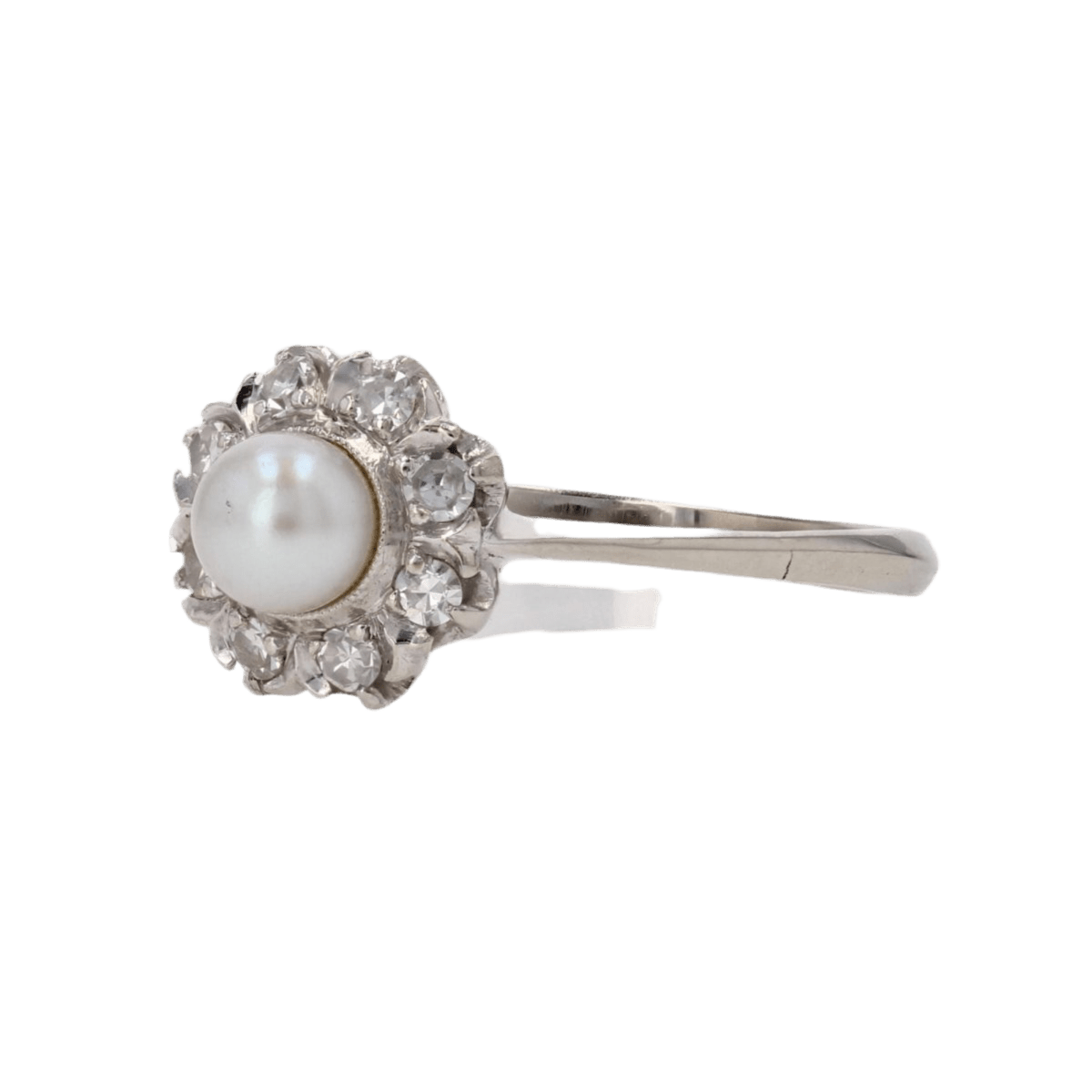 Bague Marguerite en or blanc, perle et diamants - Castafiore