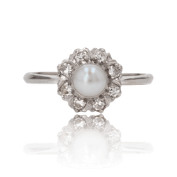 Bague Marguerite en or blanc, perle et diamants - Castafiore