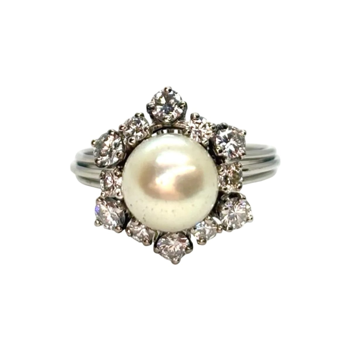 Bague Marguerite en or blanc, perle et diamants - Castafiore
