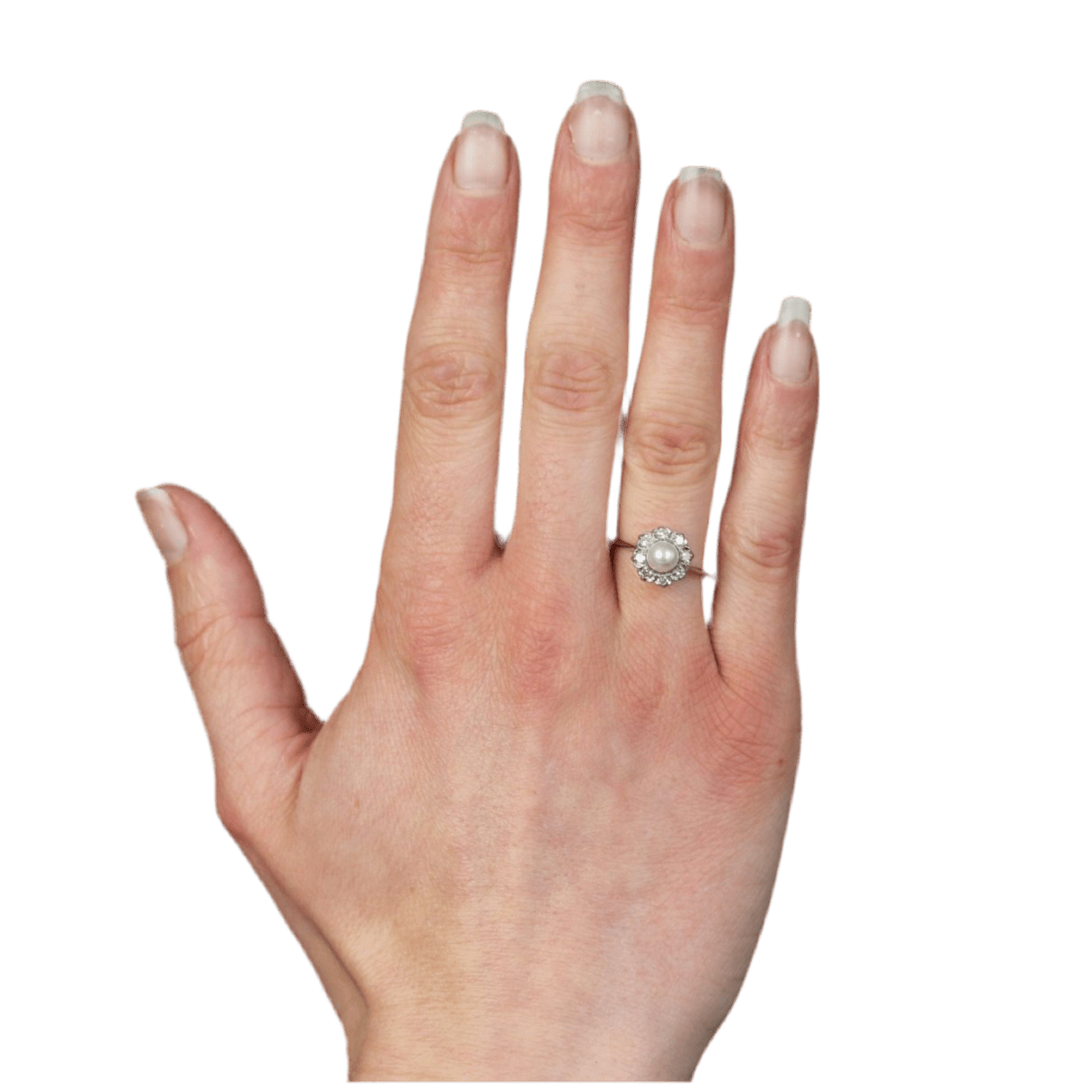 Bague Marguerite en or blanc, perle et diamants - Castafiore