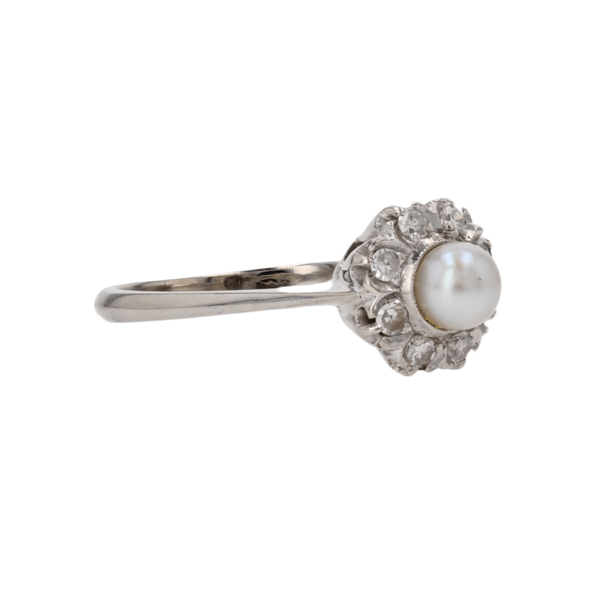 Bague Marguerite en or blanc, perle et diamants - Castafiore