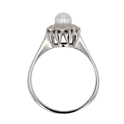 Bague Marguerite en or blanc, perle et diamants - Castafiore