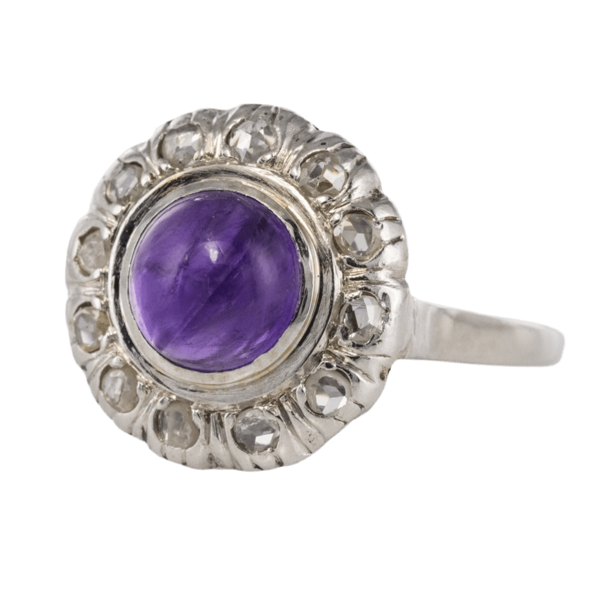 Bague Marguerite en or blanc, platine, améthyste et diamants - Castafiore