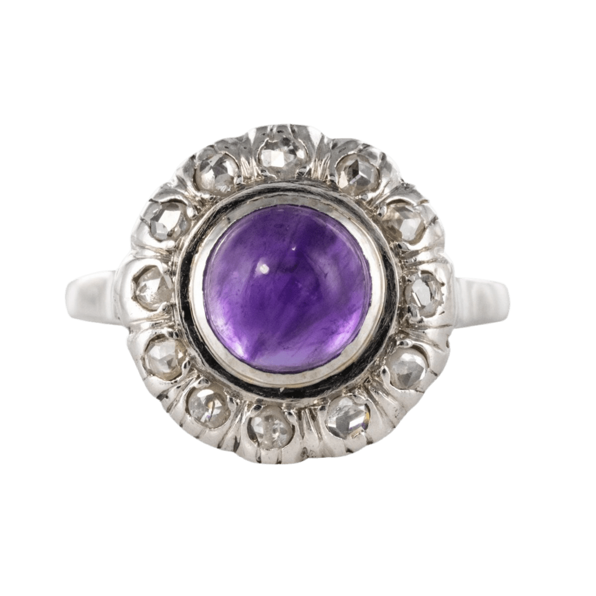 Bague Marguerite en or blanc, platine, améthyste et diamants - Castafiore